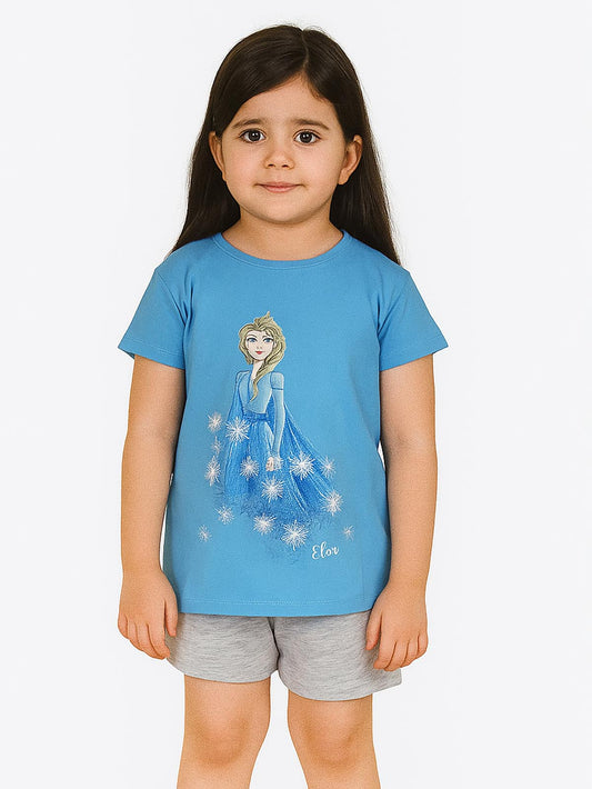 Girls Printed Shorty Set Elsa Blue