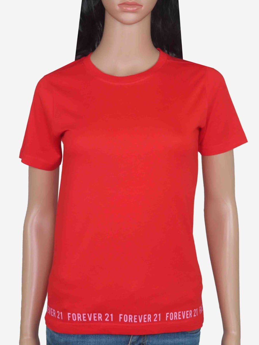 Ladies Crew Neck Red and Beige T Shirts