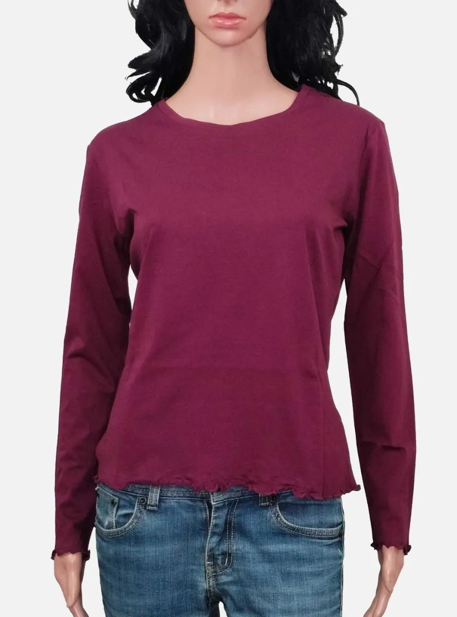 Ladies Long Sleeve Maroon T Shirt