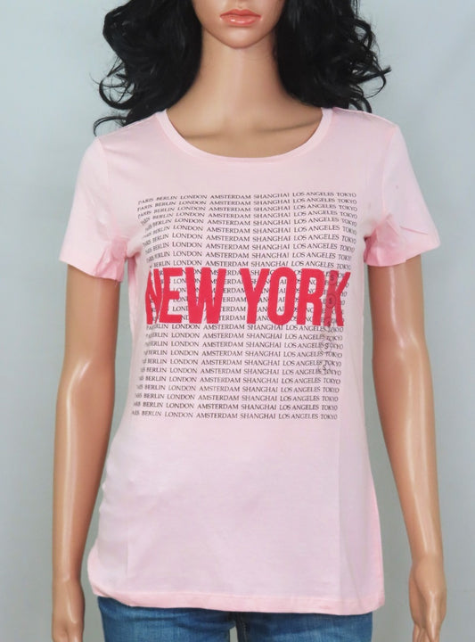 Ladies Printed Pink T Shirt